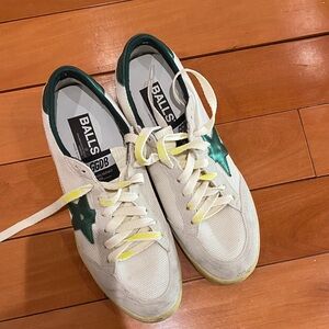 Golden Goose White and Green Sneakers